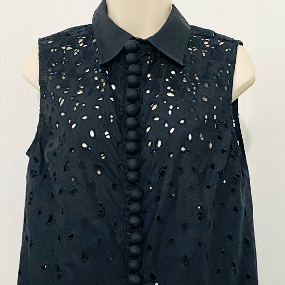 PROENZA Schouler Embroidered Button Down Blouse Cut Out Tie Back Tunic Coastal - Picture 11 of 14